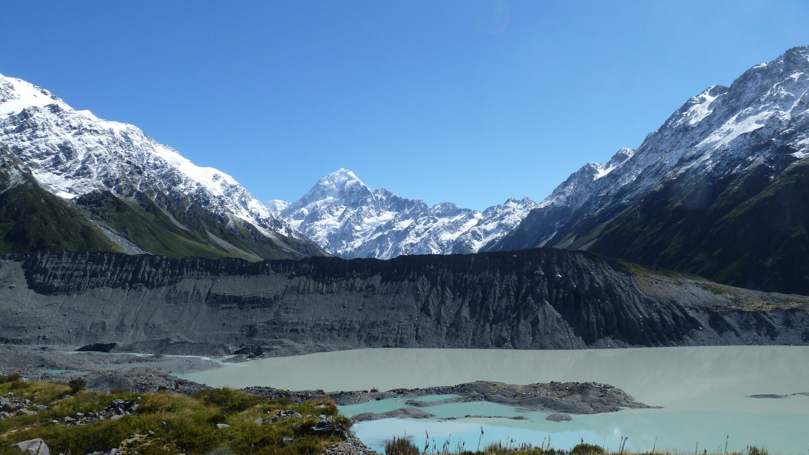 Aussicht von Kea Point auf Mount Cook und Mueller Lake; Mueller Hut Route, Tag 1.