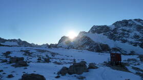 Sonnenuntergang; Mueller Hut Route, Tag 1.