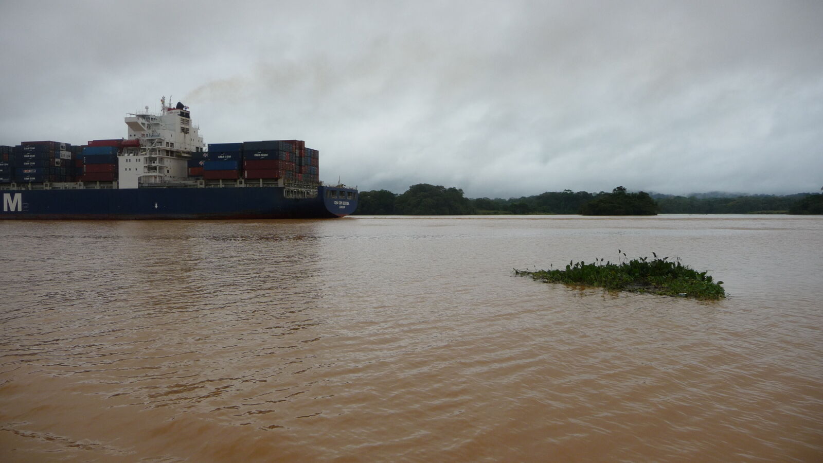 Im Kanal, Reste des vom Hochwassers verursachten Treibguts treiben noch herum.