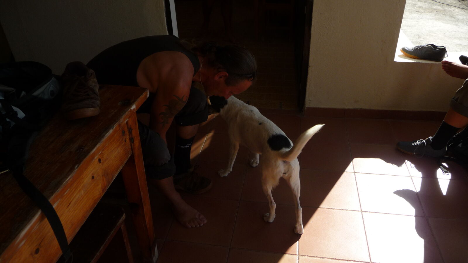 Pete mit dem Stationshund, der seit 14 Jahren auf Selvagem Grande wohnt.
